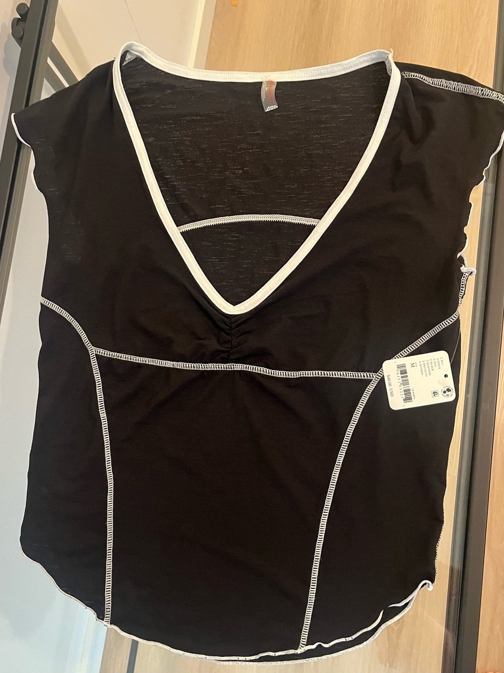 FP Free People V-Neck Top with White Contrast Trim